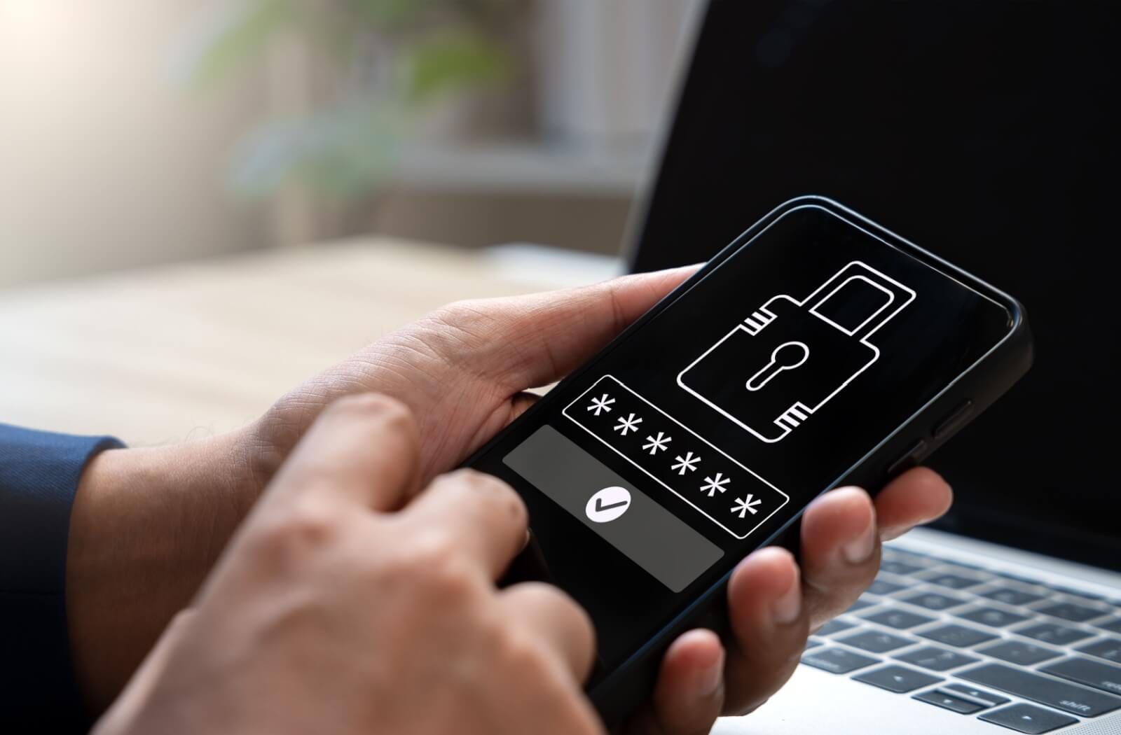 A senior creates a strong, unique password on their phone to keep their data and information safe while online